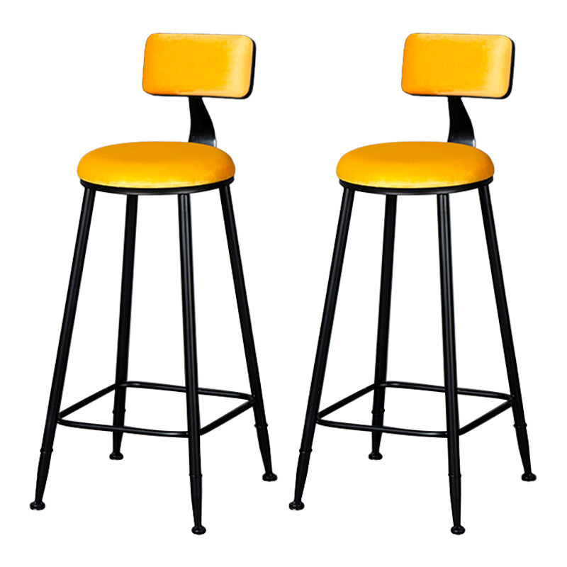 Industrial Armless Backrest Counter Stool Steel Cafe Bar Stool with Velvet Cushion Yellow 2 Piece Set Clearhalo 'Bar Furniture' 'Bar Stools' 'bar_stools' 'furn' 'furn_bar_stools' 'Furniture' 'furniture_bar_stools' 'Kitchen & Dining Furniture' 4926930