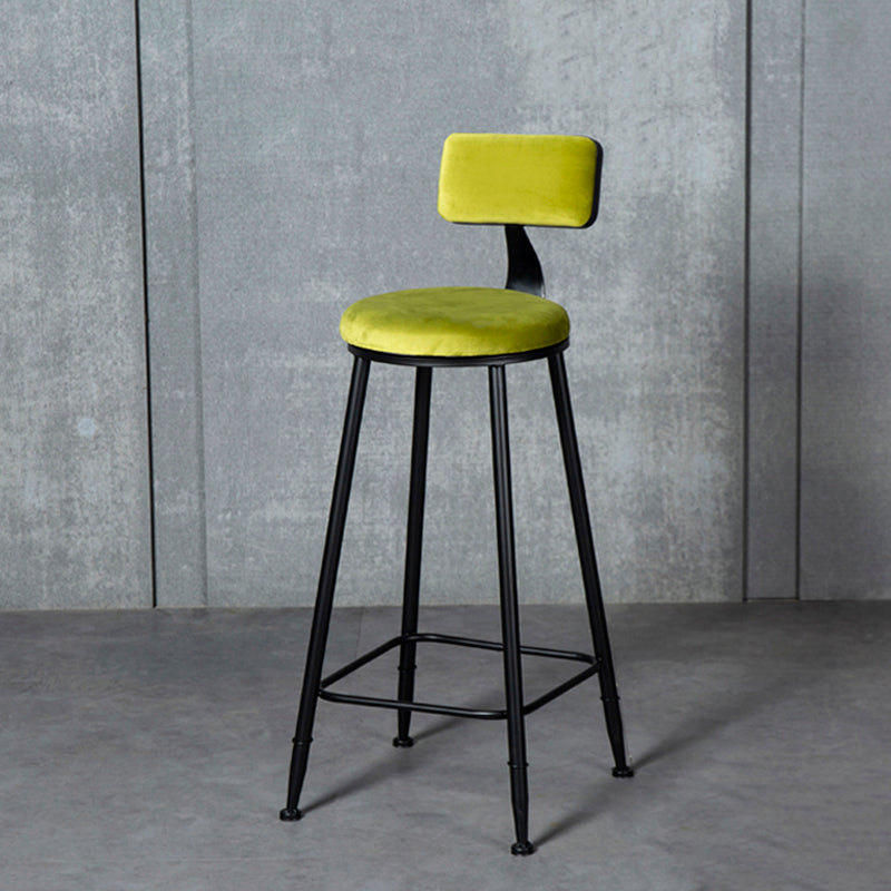Industrial Armless Backrest Counter Stool Steel Cafe Bar Stool with Velvet Cushion Fluorescent Green 1 Piece Clearhalo 'Bar Furniture' 'Bar Stools' 'bar_stools' 'furn' 'furn_bar_stools' 'Furniture' 'furniture_bar_stools' 'Kitchen & Dining Furniture' 4926934