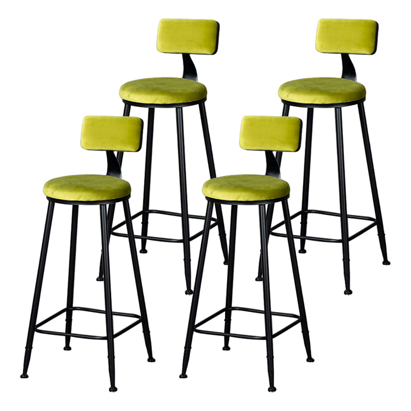 Industrial Armless Backrest Counter Stool Steel Cafe Bar Stool with Velvet Cushion Fluorescent Green 4 Piece Set Clearhalo 'Bar Furniture' 'Bar Stools' 'bar_stools' 'furn' 'furn_bar_stools' 'Furniture' 'furniture_bar_stools' 'Kitchen & Dining Furniture' 4926937