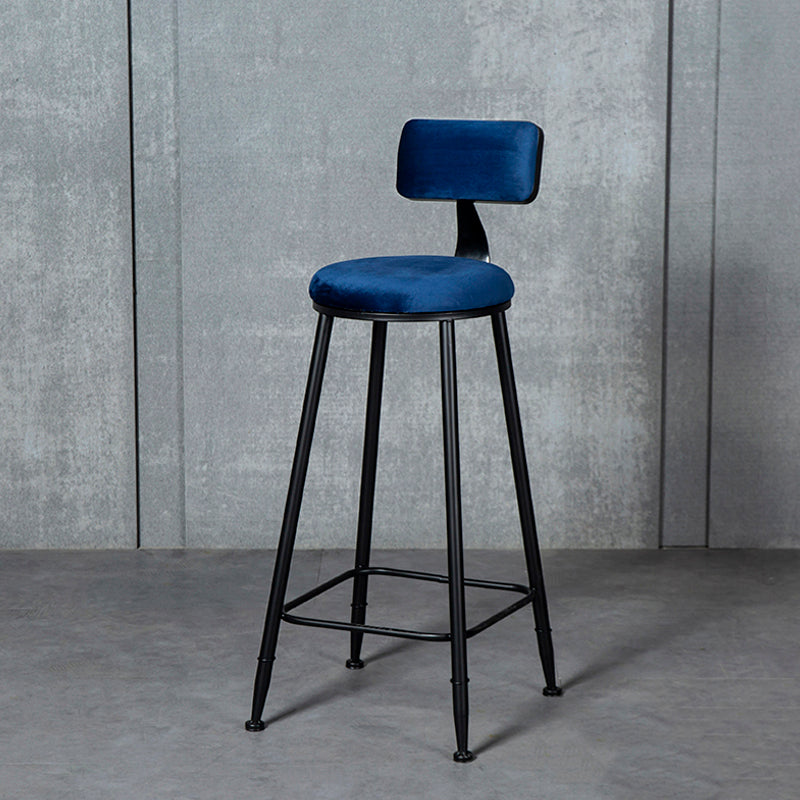 Industrial Armless Backrest Counter Stool Steel Cafe Bar Stool with Velvet Cushion Dark Blue 1 Piece Clearhalo 'Bar Furniture' 'Bar Stools' 'bar_stools' 'furn' 'furn_bar_stools' 'Furniture' 'furniture_bar_stools' 'Kitchen & Dining Furniture' 4926939