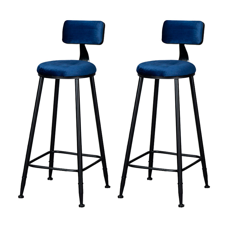 Industrial Armless Backrest Counter Stool Steel Cafe Bar Stool with Velvet Cushion Dark Blue 2 Piece Set Clearhalo 'Bar Furniture' 'Bar Stools' 'bar_stools' 'furn' 'furn_bar_stools' 'Furniture' 'furniture_bar_stools' 'Kitchen & Dining Furniture' 4926940