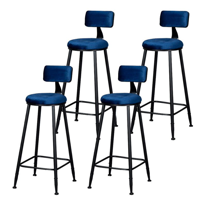 Industrial Armless Backrest Counter Stool Steel Cafe Bar Stool with Velvet Cushion Dark Blue 4 Piece Set Clearhalo 'Bar Furniture' 'Bar Stools' 'bar_stools' 'furn' 'furn_bar_stools' 'Furniture' 'furniture_bar_stools' 'Kitchen & Dining Furniture' 4926941