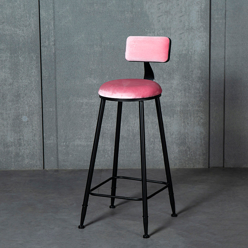 Industrial Armless Backrest Counter Stool Steel Cafe Bar Stool with Velvet Cushion Pink 1 Piece Clearhalo 'Bar Furniture' 'Bar Stools' 'bar_stools' 'furn' 'furn_bar_stools' 'Furniture' 'furniture_bar_stools' 'Kitchen & Dining Furniture' 4926945