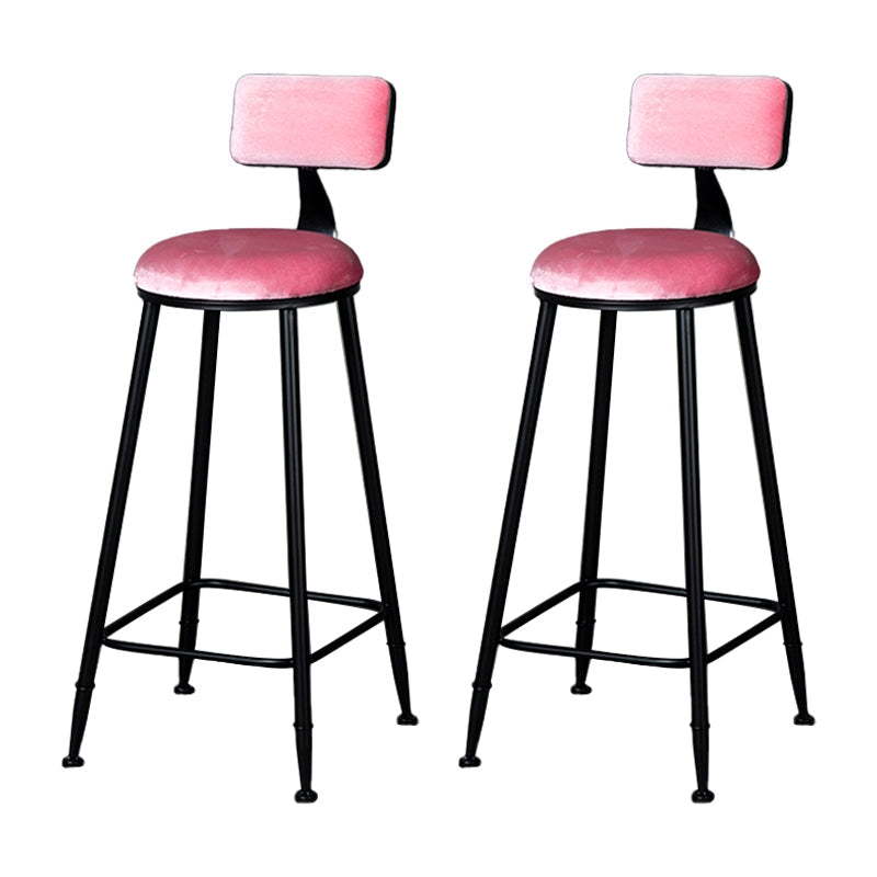 Industrial Armless Backrest Counter Stool Steel Cafe Bar Stool with Velvet Cushion Pink 2 Piece Set Clearhalo 'Bar Furniture' 'Bar Stools' 'bar_stools' 'furn' 'furn_bar_stools' 'Furniture' 'furniture_bar_stools' 'Kitchen & Dining Furniture' 4926946