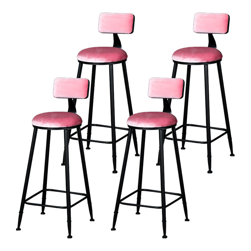 Industrial Armless Backrest Counter Stool Steel Cafe Bar Stool with Velvet Cushion Pink 4 Piece Set Clearhalo 'Bar Furniture' 'Bar Stools' 'bar_stools' 'furn' 'furn_bar_stools' 'Furniture' 'furniture_bar_stools' 'Kitchen & Dining Furniture' 4926947