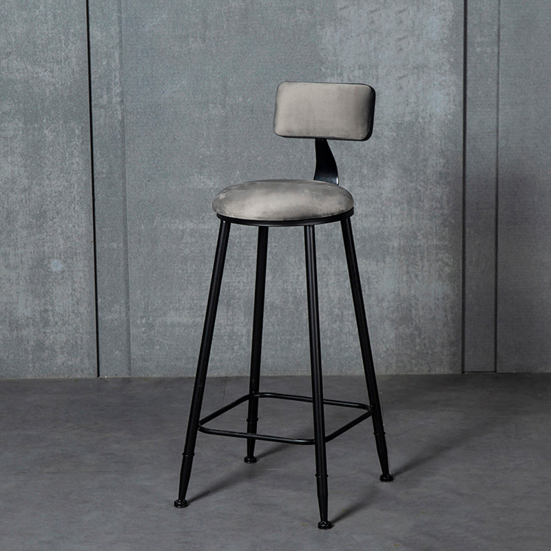 Industrial Armless Backrest Counter Stool Steel Cafe Bar Stool with Velvet Cushion Grey 1 Piece Clearhalo 'Bar Furniture' 'Bar Stools' 'bar_stools' 'furn' 'furn_bar_stools' 'Furniture' 'furniture_bar_stools' 'Kitchen & Dining Furniture' 4926948