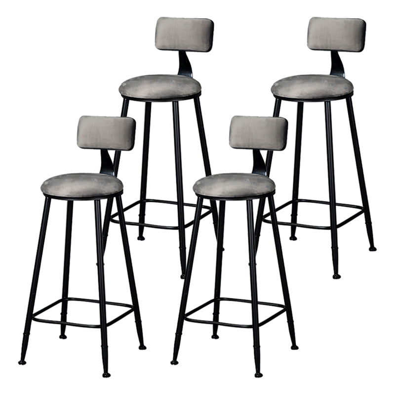 Industrial Armless Backrest Counter Stool Steel Cafe Bar Stool with Velvet Cushion Grey 4 Piece Set Clearhalo 'Bar Furniture' 'Bar Stools' 'bar_stools' 'furn' 'furn_bar_stools' 'Furniture' 'furniture_bar_stools' 'Kitchen & Dining Furniture' 4926950