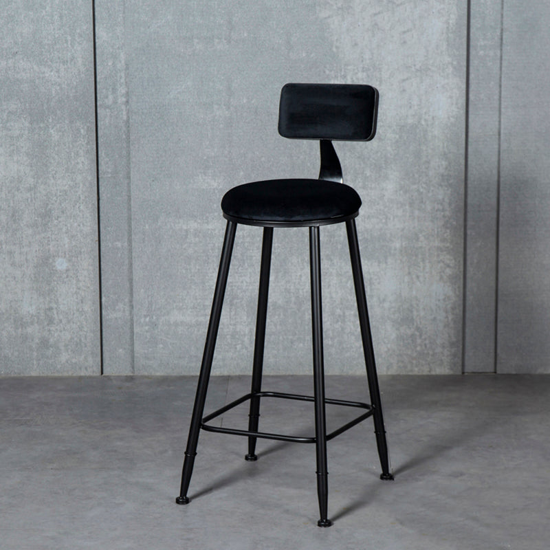 Industrial Armless Backrest Counter Stool Steel Cafe Bar Stool with Velvet Cushion Black 1 Piece Clearhalo 'Bar Furniture' 'Bar Stools' 'bar_stools' 'furn' 'furn_bar_stools' 'Furniture' 'furniture_bar_stools' 'Kitchen & Dining Furniture' 4926951