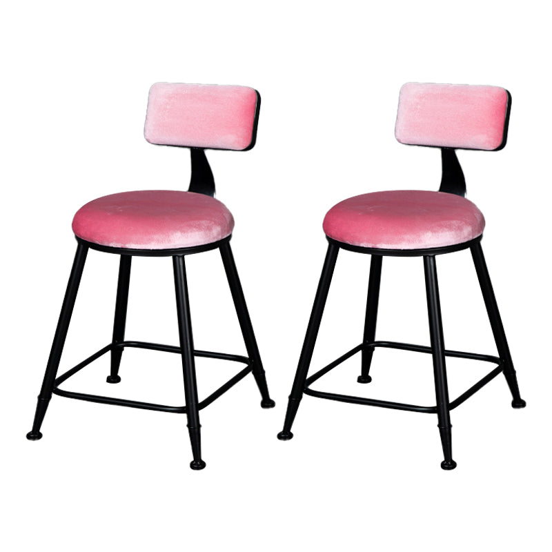 Industrial Armless Backrest Counter Stool Steel Cafe Bar Stool with Velvet Cushion Pink 2 Piece Set Short Stool(18"H) Clearhalo 'Bar Furniture' 'Bar Stools' 'bar_stools' 'furn' 'furn_bar_stools' 'Furniture' 'furniture_bar_stools' 'Kitchen & Dining Furniture' 4926961