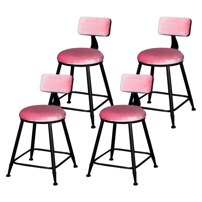 Industrial Armless Backrest Counter Stool Steel Cafe Bar Stool with Velvet Cushion Pink 4 Piece Set Short Stool(18"H) Clearhalo 'Bar Furniture' 'Bar Stools' 'bar_stools' 'furn' 'furn_bar_stools' 'Furniture' 'furniture_bar_stools' 'Kitchen & Dining Furniture' 4926962