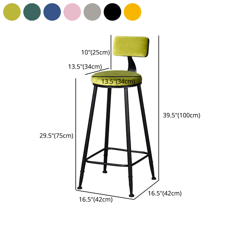 Industrial Armless Backrest Counter Stool Steel Cafe Bar Stool with Velvet Cushion Clearhalo 'Bar Furniture' 'Bar Stools' 'bar_stools' 'furn' 'furn_bar_stools' 'Furniture' 'furniture_bar_stools' 'Kitchen & Dining Furniture' 4926965