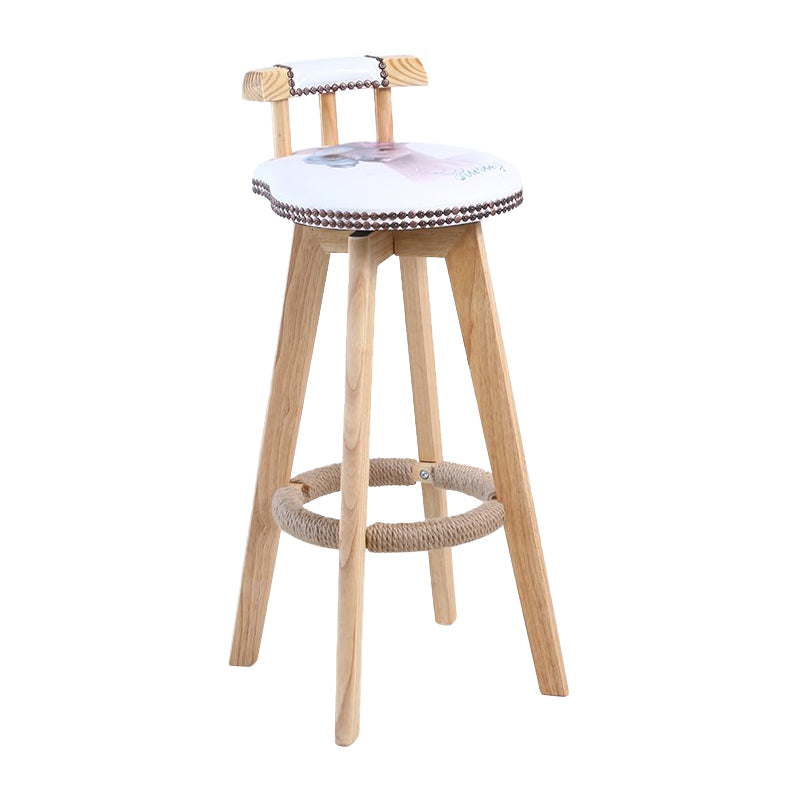 Modern Rotatable Backrest Counter Stool Wood Cafe Bar Stool with Leather Cushion and Pedal White-Gray 1 Piece Clearhalo 'Bar Furniture' 'Bar Stools' 'bar_stools' 'furn' 'furn_bar_stools' 'Furniture' 'furniture_bar_stools' 'Kitchen & Dining Furniture' 4926967