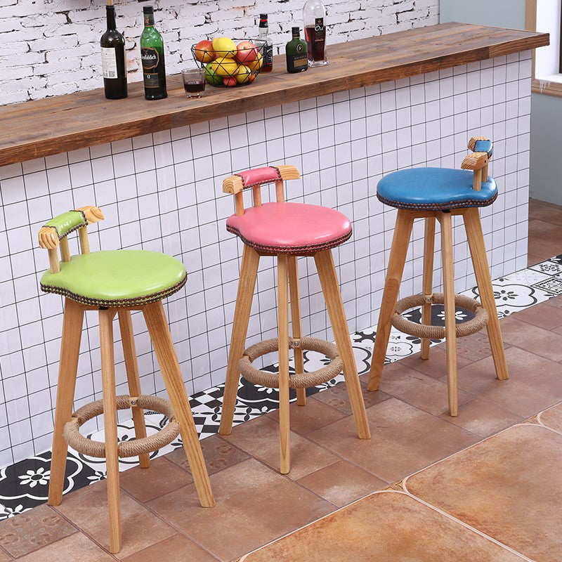 Modern Rotatable Backrest Counter Stool Wood Cafe Bar Stool with Leather Cushion and Pedal Clearhalo 'Bar Furniture' 'Bar Stools' 'bar_stools' 'furn' 'furn_bar_stools' 'Furniture' 'furniture_bar_stools' 'Kitchen & Dining Furniture' 4926968