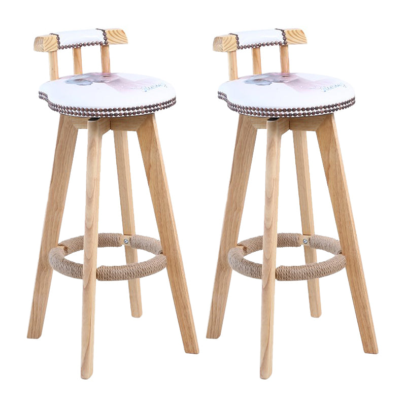 Modern Rotatable Backrest Counter Stool Wood Cafe Bar Stool with Leather Cushion and Pedal White-Gray 2 Piece Set Clearhalo 'Bar Furniture' 'Bar Stools' 'bar_stools' 'furn' 'furn_bar_stools' 'Furniture' 'furniture_bar_stools' 'Kitchen & Dining Furniture' 4926969