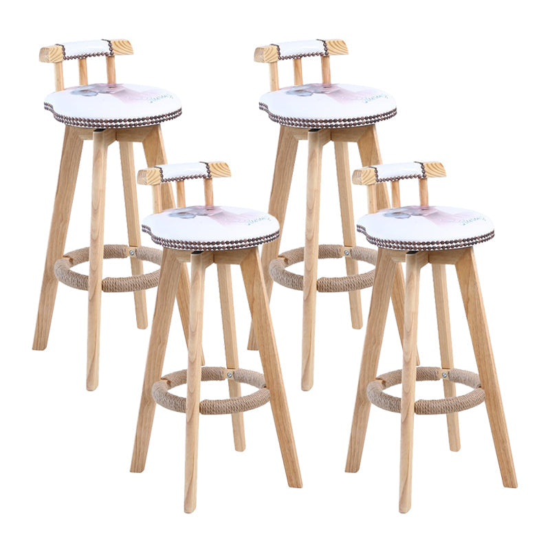Modern Rotatable Backrest Counter Stool Wood Cafe Bar Stool with Leather Cushion and Pedal White-Gray 4 Piece Set Clearhalo 'Bar Furniture' 'Bar Stools' 'bar_stools' 'furn' 'furn_bar_stools' 'Furniture' 'furniture_bar_stools' 'Kitchen & Dining Furniture' 4926971
