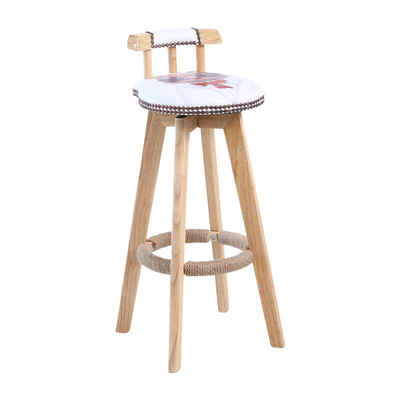Modern Rotatable Backrest Counter Stool Wood Cafe Bar Stool with Leather Cushion and Pedal White-Red 1 Piece Clearhalo 'Bar Furniture' 'Bar Stools' 'bar_stools' 'furn' 'furn_bar_stools' 'Furniture' 'furniture_bar_stools' 'Kitchen & Dining Furniture' 4926973