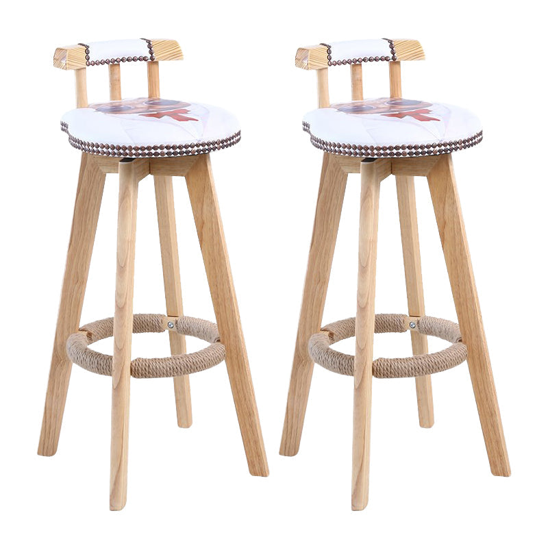 Modern Rotatable Backrest Counter Stool Wood Cafe Bar Stool with Leather Cushion and Pedal White-Red 2 Piece Set Clearhalo 'Bar Furniture' 'Bar Stools' 'bar_stools' 'furn' 'furn_bar_stools' 'Furniture' 'furniture_bar_stools' 'Kitchen & Dining Furniture' 4926975