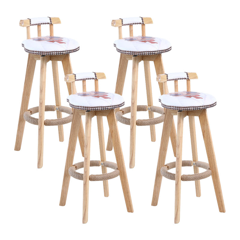 Modern Rotatable Backrest Counter Stool Wood Cafe Bar Stool with Leather Cushion and Pedal White-Red 4 Piece Set Clearhalo 'Bar Furniture' 'Bar Stools' 'bar_stools' 'furn' 'furn_bar_stools' 'Furniture' 'furniture_bar_stools' 'Kitchen & Dining Furniture' 4926977