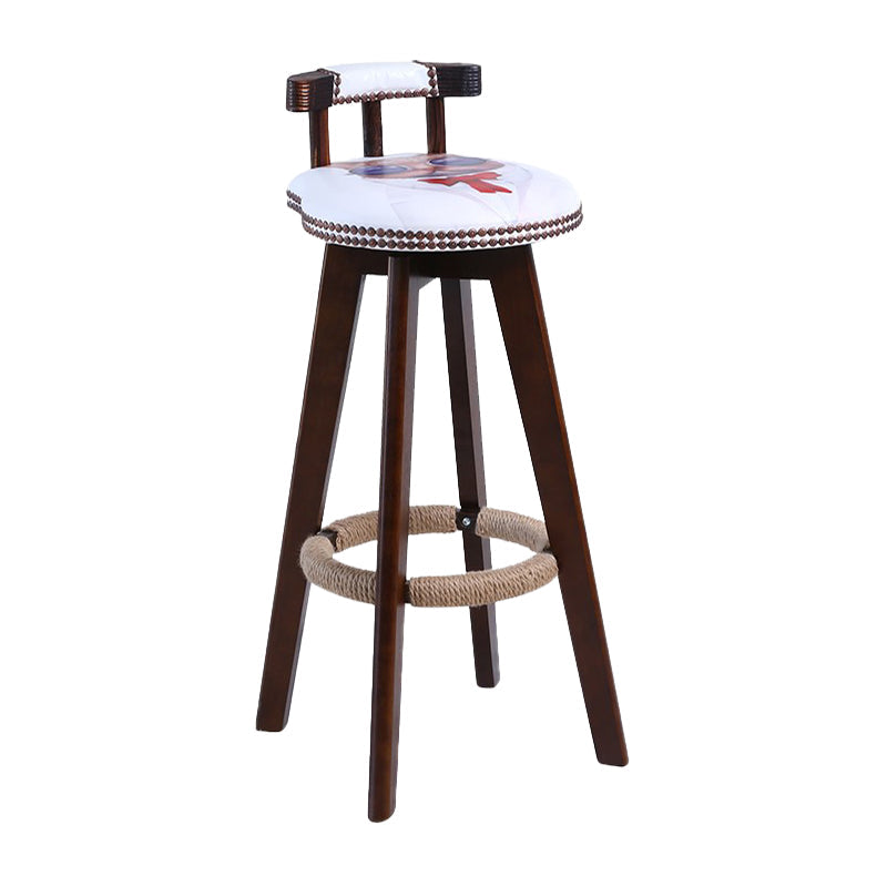 Modern Rotatable Backrest Counter Stool Wood Cafe Bar Stool with Leather Cushion and Pedal Red-White 1 Piece Clearhalo 'Bar Furniture' 'Bar Stools' 'bar_stools' 'furn' 'furn_bar_stools' 'Furniture' 'furniture_bar_stools' 'Kitchen & Dining Furniture' 4926978