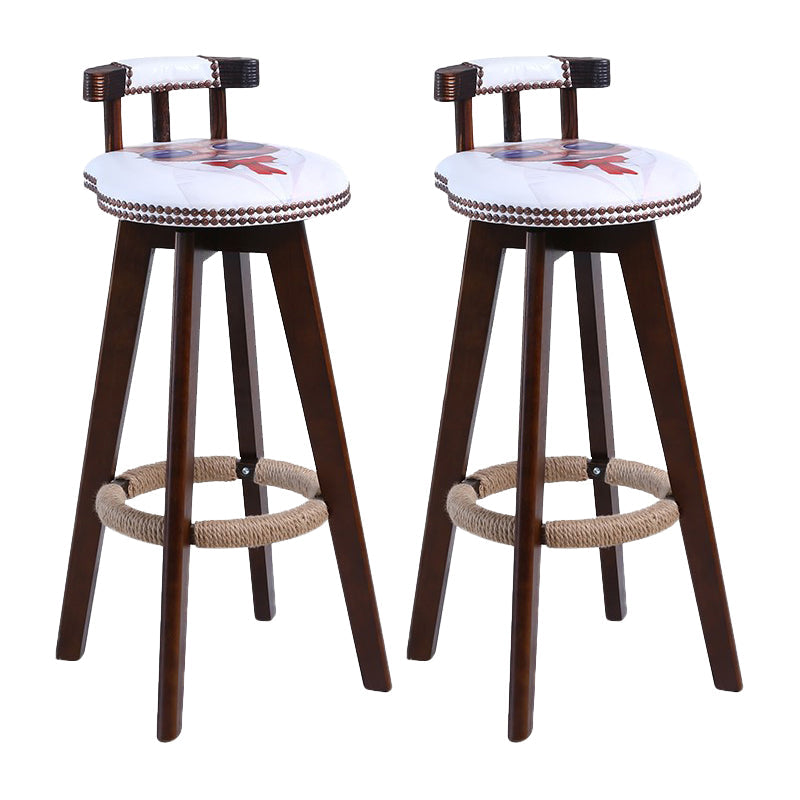 Modern Rotatable Backrest Counter Stool Wood Cafe Bar Stool with Leather Cushion and Pedal Red-White 2 Piece Set Clearhalo 'Bar Furniture' 'Bar Stools' 'bar_stools' 'furn' 'furn_bar_stools' 'Furniture' 'furniture_bar_stools' 'Kitchen & Dining Furniture' 4926980
