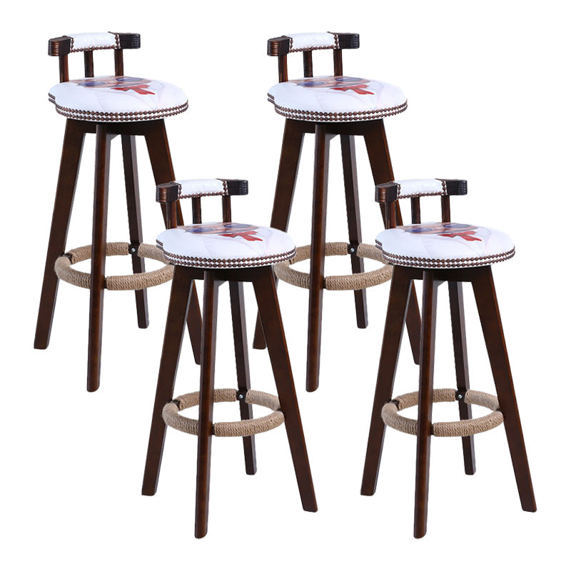 Modern Rotatable Backrest Counter Stool Wood Cafe Bar Stool with Leather Cushion and Pedal Red-White 4 Piece Set Clearhalo 'Bar Furniture' 'Bar Stools' 'bar_stools' 'furn' 'furn_bar_stools' 'Furniture' 'furniture_bar_stools' 'Kitchen & Dining Furniture' 4926981