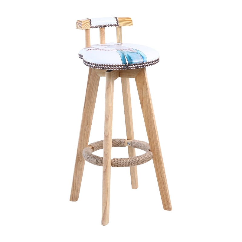 Modern Rotatable Backrest Counter Stool Wood Cafe Bar Stool with Leather Cushion and Pedal White-Blue 1 Piece Clearhalo 'Bar Furniture' 'Bar Stools' 'bar_stools' 'furn' 'furn_bar_stools' 'Furniture' 'furniture_bar_stools' 'Kitchen & Dining Furniture' 4926982