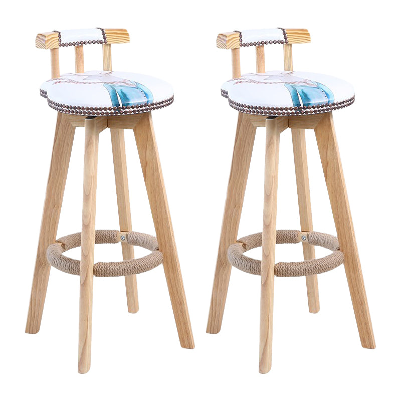 Modern Rotatable Backrest Counter Stool Wood Cafe Bar Stool with Leather Cushion and Pedal White-Blue 2 Piece Set Clearhalo 'Bar Furniture' 'Bar Stools' 'bar_stools' 'furn' 'furn_bar_stools' 'Furniture' 'furniture_bar_stools' 'Kitchen & Dining Furniture' 4926983