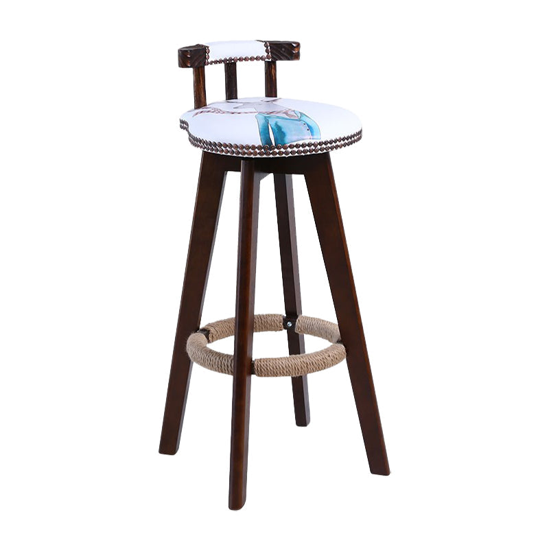 Modern Rotatable Backrest Counter Stool Wood Cafe Bar Stool with Leather Cushion and Pedal Blue-White 1 Piece Clearhalo 'Bar Furniture' 'Bar Stools' 'bar_stools' 'furn' 'furn_bar_stools' 'Furniture' 'furniture_bar_stools' 'Kitchen & Dining Furniture' 4926985