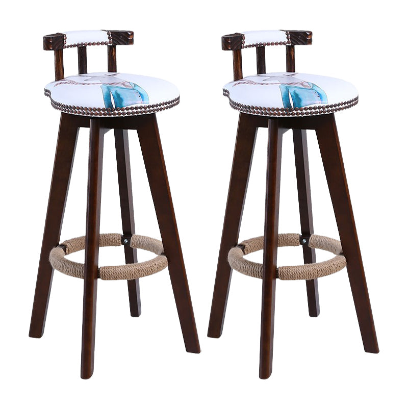 Modern Rotatable Backrest Counter Stool Wood Cafe Bar Stool with Leather Cushion and Pedal Blue-White 2 Piece Set Clearhalo 'Bar Furniture' 'Bar Stools' 'bar_stools' 'furn' 'furn_bar_stools' 'Furniture' 'furniture_bar_stools' 'Kitchen & Dining Furniture' 4926986
