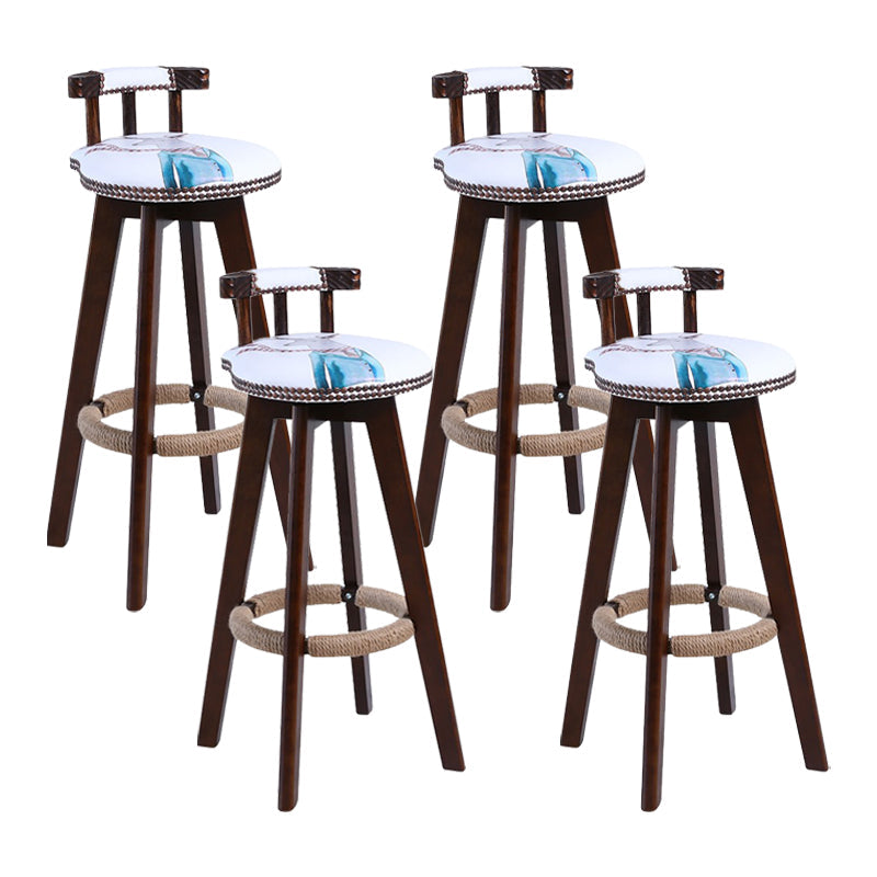 Modern Rotatable Backrest Counter Stool Wood Cafe Bar Stool with Leather Cushion and Pedal Blue-White 4 Piece Set Clearhalo 'Bar Furniture' 'Bar Stools' 'bar_stools' 'furn' 'furn_bar_stools' 'Furniture' 'furniture_bar_stools' 'Kitchen & Dining Furniture' 4926987