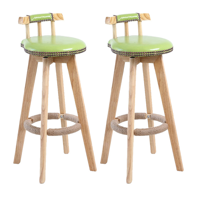 Modern Rotatable Backrest Counter Stool Wood Cafe Bar Stool with Leather Cushion and Pedal Green 2 Piece Set Clearhalo 'Bar Furniture' 'Bar Stools' 'bar_stools' 'furn' 'furn_bar_stools' 'Furniture' 'furniture_bar_stools' 'Kitchen & Dining Furniture' 4926989