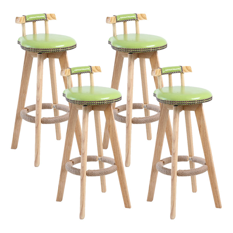 Modern Rotatable Backrest Counter Stool Wood Cafe Bar Stool with Leather Cushion and Pedal Green 4 Piece Set Clearhalo 'Bar Furniture' 'Bar Stools' 'bar_stools' 'furn' 'furn_bar_stools' 'Furniture' 'furniture_bar_stools' 'Kitchen & Dining Furniture' 4926990