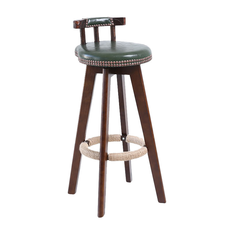 Modern Rotatable Backrest Counter Stool Wood Cafe Bar Stool with Leather Cushion and Pedal Blackish Green 1 Piece Clearhalo 'Bar Furniture' 'Bar Stools' 'bar_stools' 'furn' 'furn_bar_stools' 'Furniture' 'furniture_bar_stools' 'Kitchen & Dining Furniture' 4926991
