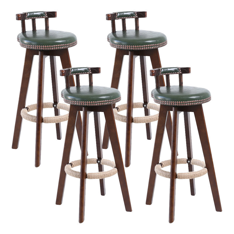 Modern Rotatable Backrest Counter Stool Wood Cafe Bar Stool with Leather Cushion and Pedal Blackish Green 4 Piece Set Clearhalo 'Bar Furniture' 'Bar Stools' 'bar_stools' 'furn' 'furn_bar_stools' 'Furniture' 'furniture_bar_stools' 'Kitchen & Dining Furniture' 4926993