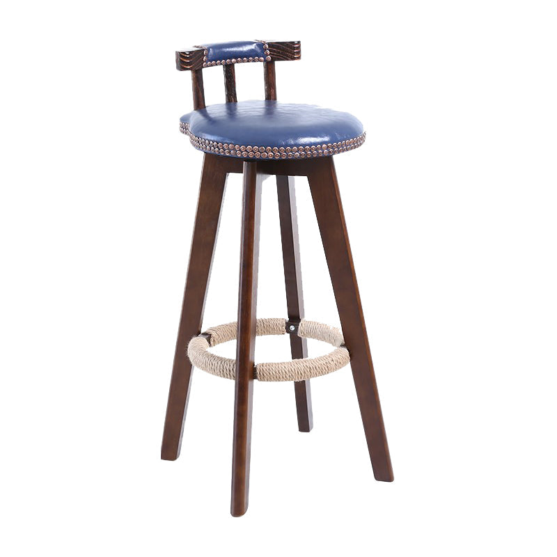 Modern Rotatable Backrest Counter Stool Wood Cafe Bar Stool with Leather Cushion and Pedal Blue 1 Piece Clearhalo 'Bar Furniture' 'Bar Stools' 'bar_stools' 'furn' 'furn_bar_stools' 'Furniture' 'furniture_bar_stools' 'Kitchen & Dining Furniture' 4926997