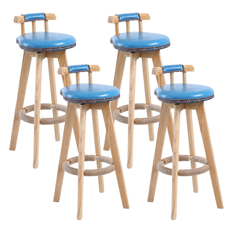 Modern Rotatable Backrest Counter Stool Wood Cafe Bar Stool with Leather Cushion and Pedal Light Blue 4 Piece Set Clearhalo 'Bar Furniture' 'Bar Stools' 'bar_stools' 'furn' 'furn_bar_stools' 'Furniture' 'furniture_bar_stools' 'Kitchen & Dining Furniture' 4927002