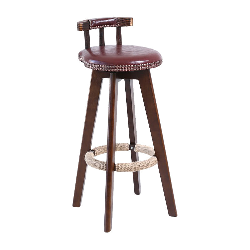 Modern Rotatable Backrest Counter Stool Wood Cafe Bar Stool with Leather Cushion and Pedal Brown 1 Piece Clearhalo 'Bar Furniture' 'Bar Stools' 'bar_stools' 'furn' 'furn_bar_stools' 'Furniture' 'furniture_bar_stools' 'Kitchen & Dining Furniture' 4927003
