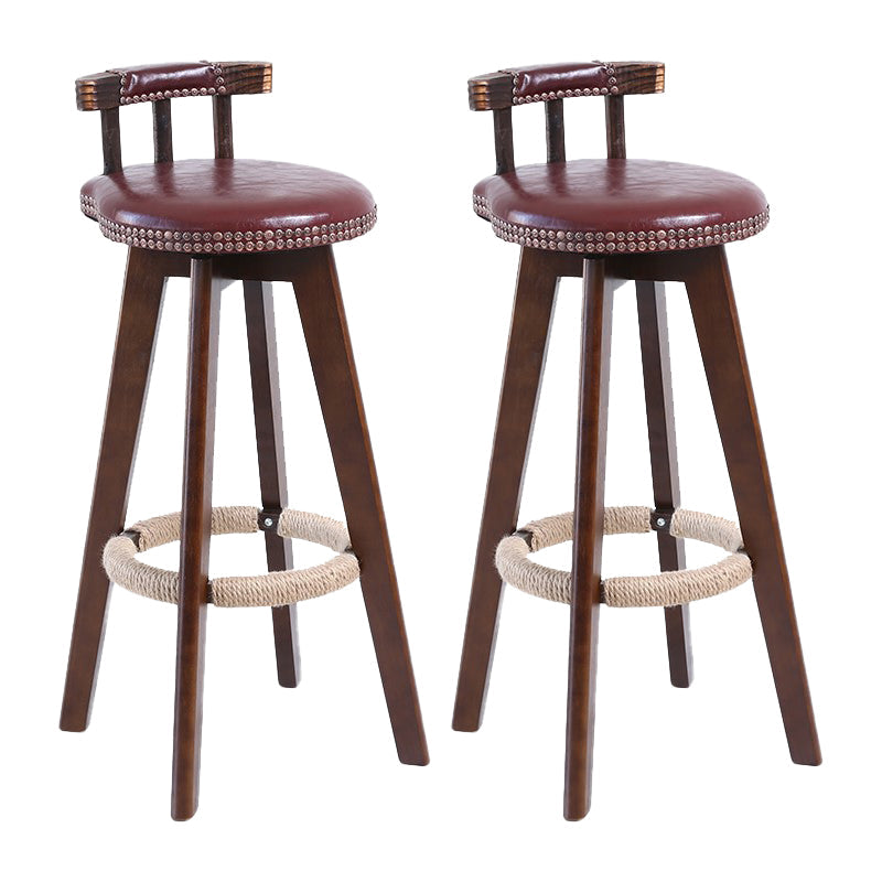 Modern Rotatable Backrest Counter Stool Wood Cafe Bar Stool with Leather Cushion and Pedal Brown 2 Piece Set Clearhalo 'Bar Furniture' 'Bar Stools' 'bar_stools' 'furn' 'furn_bar_stools' 'Furniture' 'furniture_bar_stools' 'Kitchen & Dining Furniture' 4927004