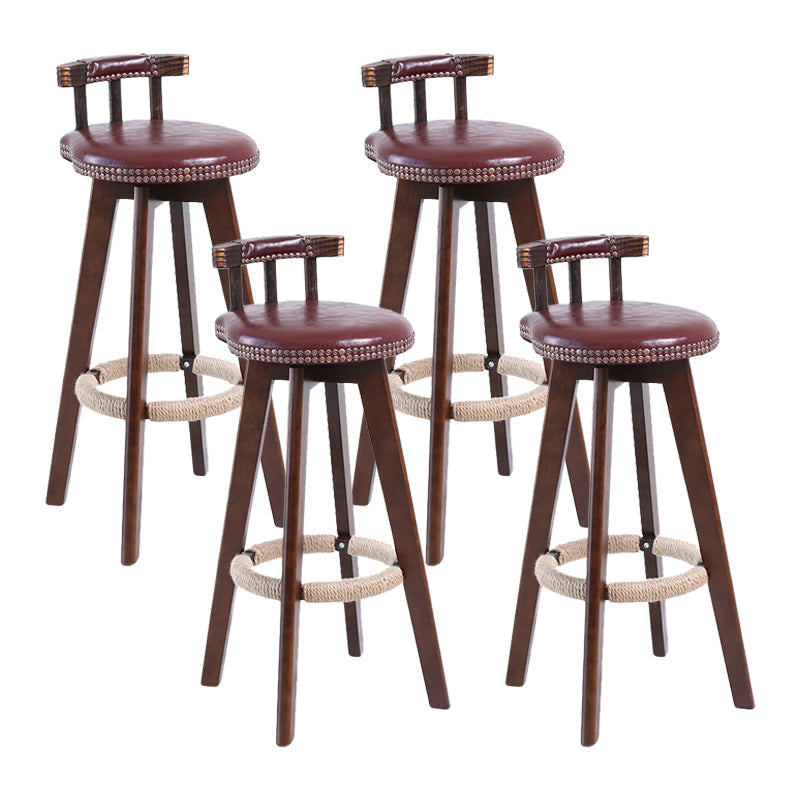 Modern Rotatable Backrest Counter Stool Wood Cafe Bar Stool with Leather Cushion and Pedal Brown 4 Piece Set Clearhalo 'Bar Furniture' 'Bar Stools' 'bar_stools' 'furn' 'furn_bar_stools' 'Furniture' 'furniture_bar_stools' 'Kitchen & Dining Furniture' 4927005