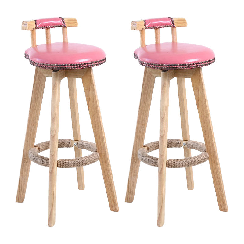 Modern Rotatable Backrest Counter Stool Wood Cafe Bar Stool with Leather Cushion and Pedal Pink 2 Piece Set Clearhalo 'Bar Furniture' 'Bar Stools' 'bar_stools' 'furn' 'furn_bar_stools' 'Furniture' 'furniture_bar_stools' 'Kitchen & Dining Furniture' 4927007