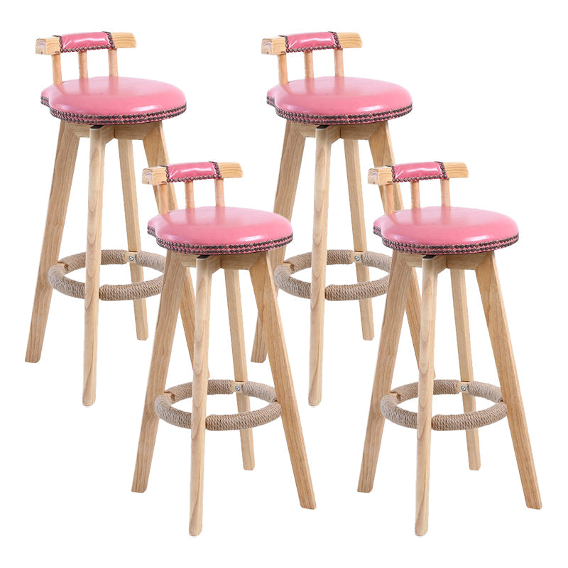 Modern Rotatable Backrest Counter Stool Wood Cafe Bar Stool with Leather Cushion and Pedal Pink 4 Piece Set Clearhalo 'Bar Furniture' 'Bar Stools' 'bar_stools' 'furn' 'furn_bar_stools' 'Furniture' 'furniture_bar_stools' 'Kitchen & Dining Furniture' 4927008