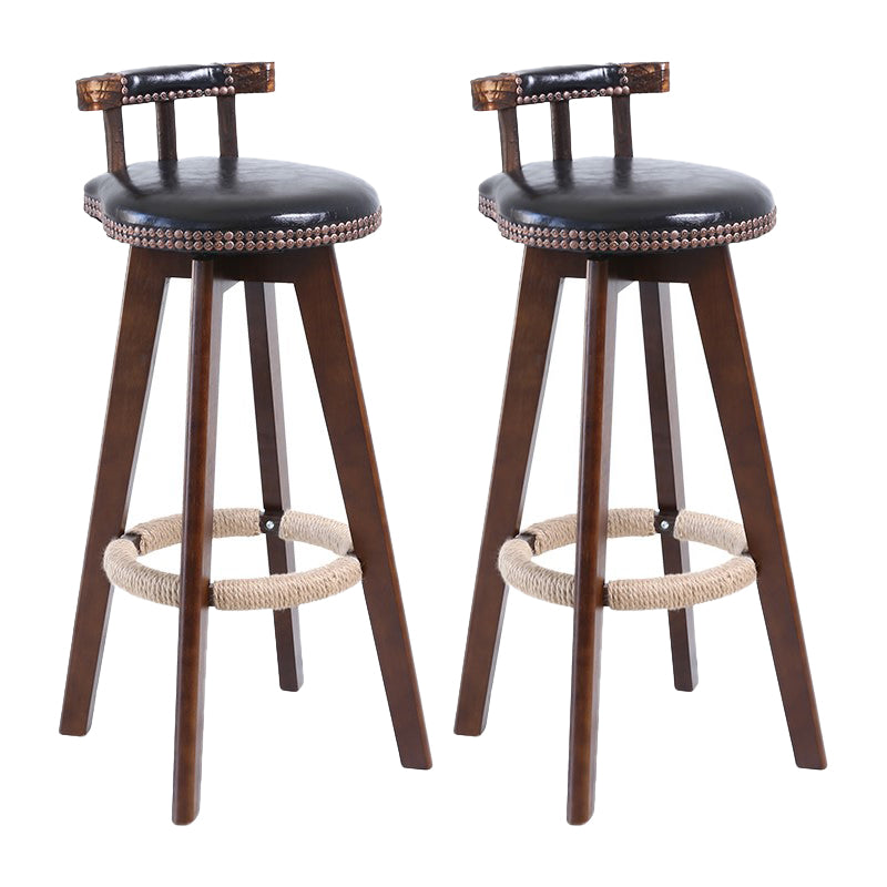 Modern Rotatable Backrest Counter Stool Wood Cafe Bar Stool with Leather Cushion and Pedal Black 2 Piece Set Clearhalo 'Bar Furniture' 'Bar Stools' 'bar_stools' 'furn' 'furn_bar_stools' 'Furniture' 'furniture_bar_stools' 'Kitchen & Dining Furniture' 4927010