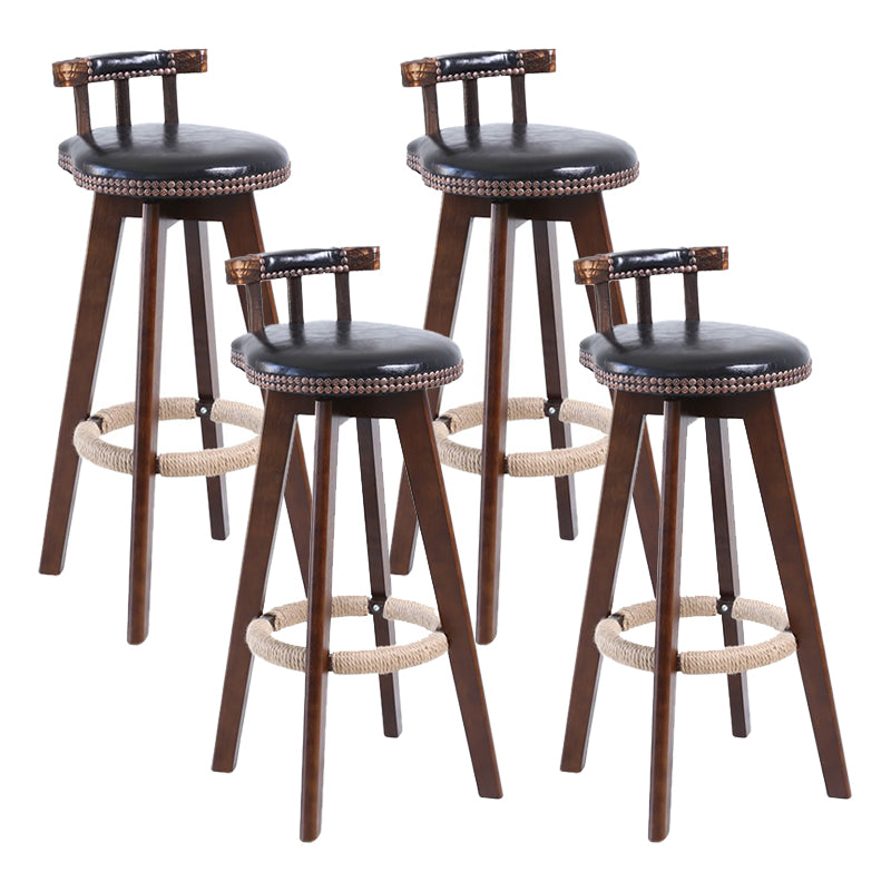 Modern Rotatable Backrest Counter Stool Wood Cafe Bar Stool with Leather Cushion and Pedal Black 4 Piece Set Clearhalo 'Bar Furniture' 'Bar Stools' 'bar_stools' 'furn' 'furn_bar_stools' 'Furniture' 'furniture_bar_stools' 'Kitchen & Dining Furniture' 4927011