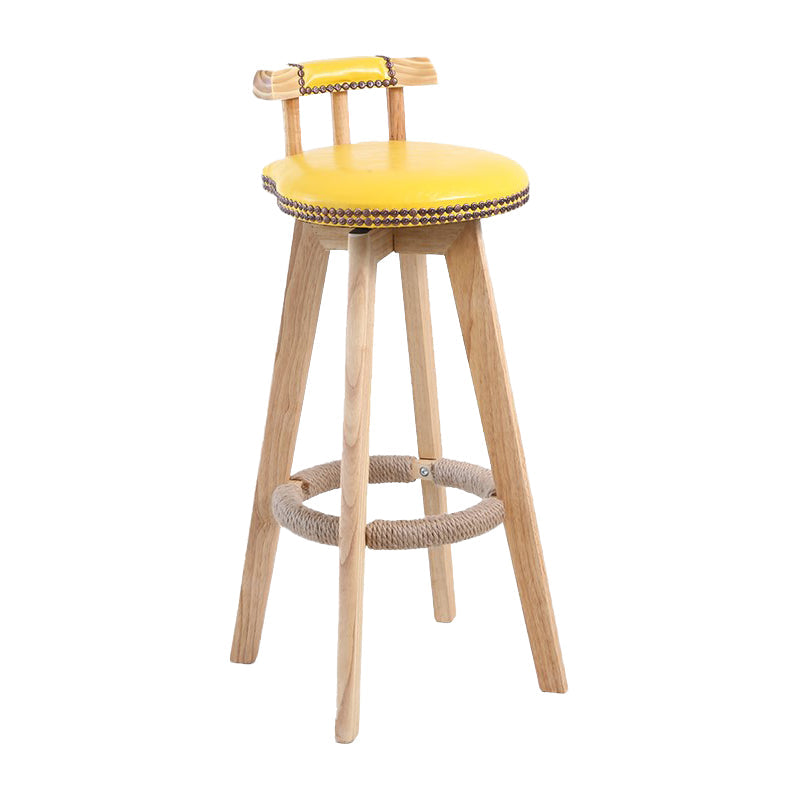 Modern Rotatable Backrest Counter Stool Wood Cafe Bar Stool with Leather Cushion and Pedal Yellow 1 Piece Clearhalo 'Bar Furniture' 'Bar Stools' 'bar_stools' 'furn' 'furn_bar_stools' 'Furniture' 'furniture_bar_stools' 'Kitchen & Dining Furniture' 4927015