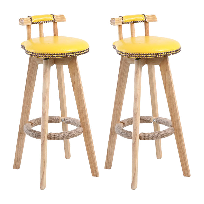 Modern Rotatable Backrest Counter Stool Wood Cafe Bar Stool with Leather Cushion and Pedal Yellow 2 Piece Set Clearhalo 'Bar Furniture' 'Bar Stools' 'bar_stools' 'furn' 'furn_bar_stools' 'Furniture' 'furniture_bar_stools' 'Kitchen & Dining Furniture' 4927016
