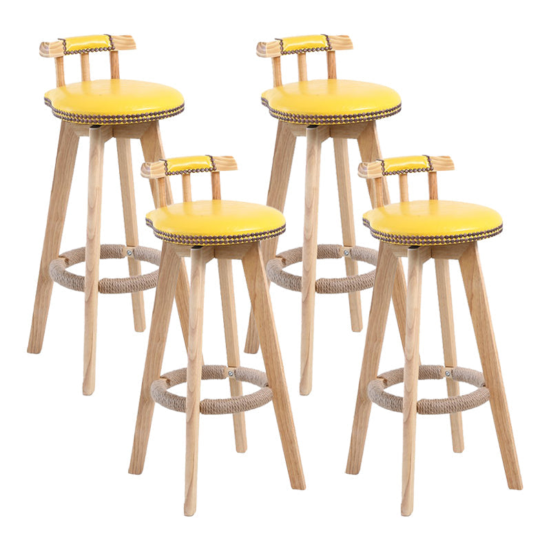 Modern Rotatable Backrest Counter Stool Wood Cafe Bar Stool with Leather Cushion and Pedal Yellow 4 Piece Set Clearhalo 'Bar Furniture' 'Bar Stools' 'bar_stools' 'furn' 'furn_bar_stools' 'Furniture' 'furniture_bar_stools' 'Kitchen & Dining Furniture' 4927017