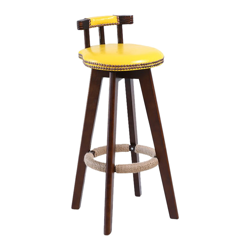 Modern Rotatable Backrest Counter Stool Wood Cafe Bar Stool with Leather Cushion and Pedal Light Yellow 1 Piece Clearhalo 'Bar Furniture' 'Bar Stools' 'bar_stools' 'furn' 'furn_bar_stools' 'Furniture' 'furniture_bar_stools' 'Kitchen & Dining Furniture' 4927021