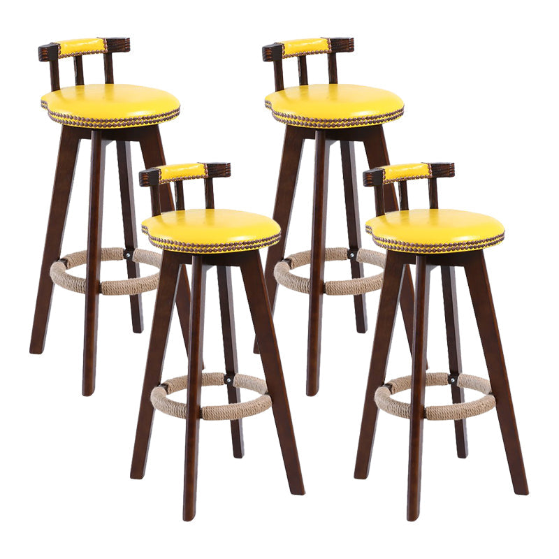 Modern Rotatable Backrest Counter Stool Wood Cafe Bar Stool with Leather Cushion and Pedal Light Yellow 4 Piece Set Clearhalo 'Bar Furniture' 'Bar Stools' 'bar_stools' 'furn' 'furn_bar_stools' 'Furniture' 'furniture_bar_stools' 'Kitchen & Dining Furniture' 4927023