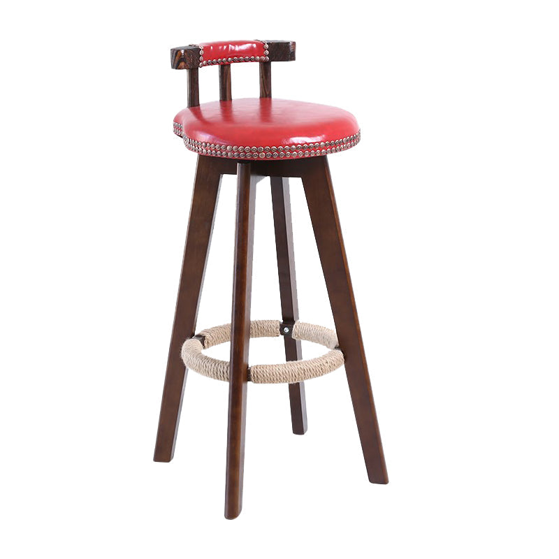 Modern Rotatable Backrest Counter Stool Wood Cafe Bar Stool with Leather Cushion and Pedal Burgundy 1 Piece Clearhalo 'Bar Furniture' 'Bar Stools' 'bar_stools' 'furn' 'furn_bar_stools' 'Furniture' 'furniture_bar_stools' 'Kitchen & Dining Furniture' 4927024