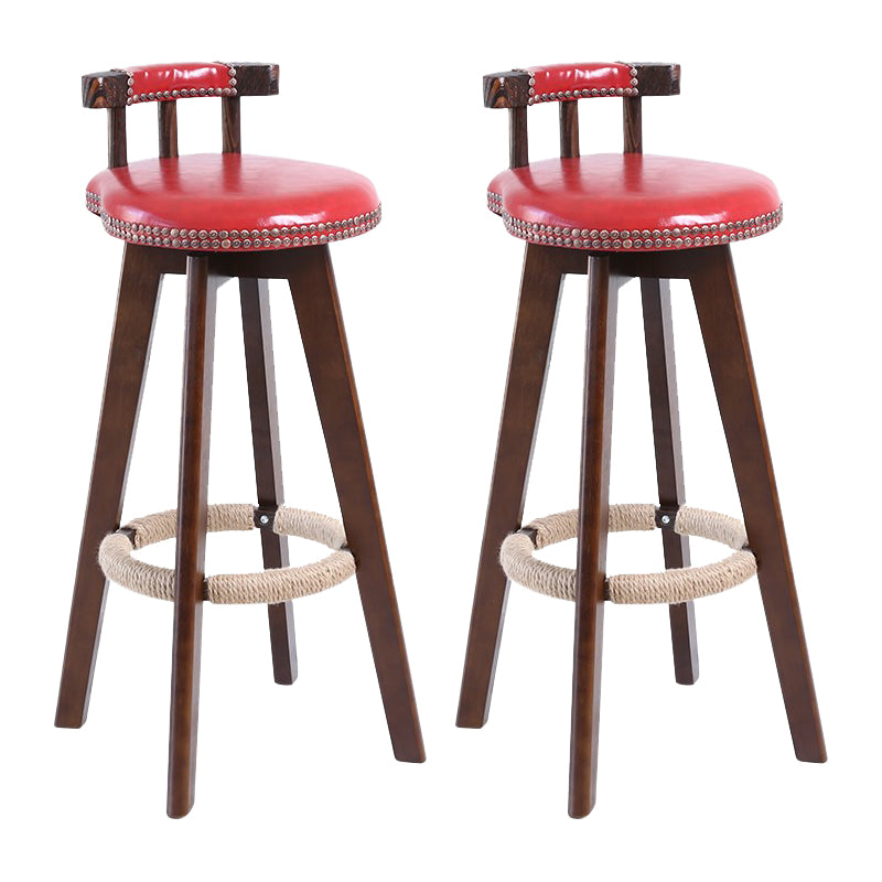 Modern Rotatable Backrest Counter Stool Wood Cafe Bar Stool with Leather Cushion and Pedal Burgundy 2 Piece Set Clearhalo 'Bar Furniture' 'Bar Stools' 'bar_stools' 'furn' 'furn_bar_stools' 'Furniture' 'furniture_bar_stools' 'Kitchen & Dining Furniture' 4927025